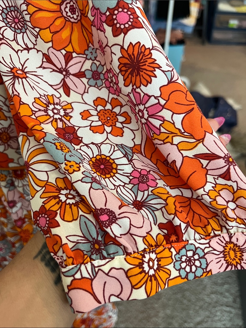 Orange Floral Tiered Mini Dress with Flutter Sleeves - Picture 3 of 7